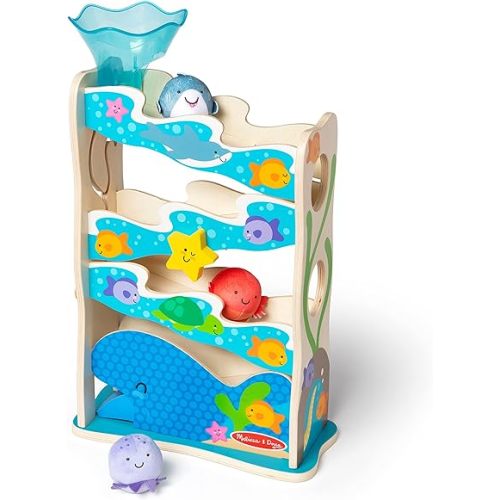 Melissa & Doug Rollables Ocean Slide Wooden Baby Ball Drop Toy, 5-Piece Ocean-Themed Infant Toys, Early Learning Activity for Fine Motor Skills & Sensory Play, Toddler Toys for Kids Ages 12m+