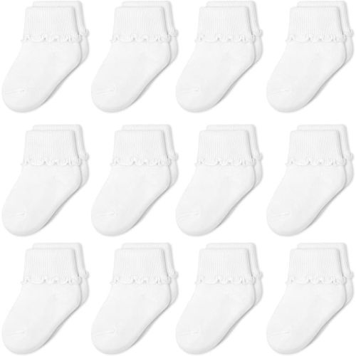 12 Pairs Toddler Girls Socks Baby Girls Socks Ripple Ruffle Edges Turn Cuff Socks for Baby Toddler Girls 0-6 Years