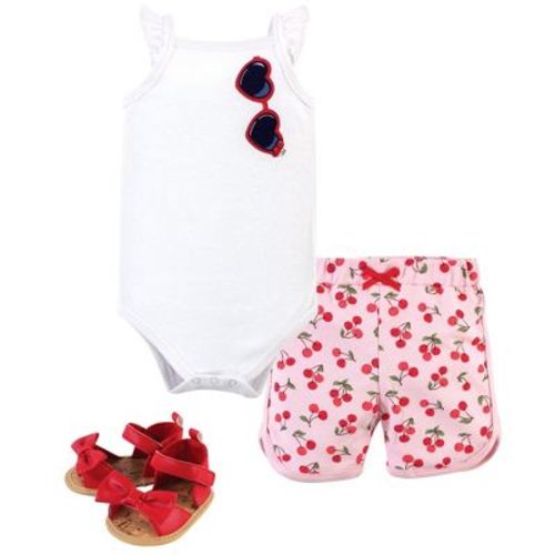 Little Treasure Baby Girls Cotton Bodysuit, Pant and Shoe 3pc Set, Cherries, 6-9 Months