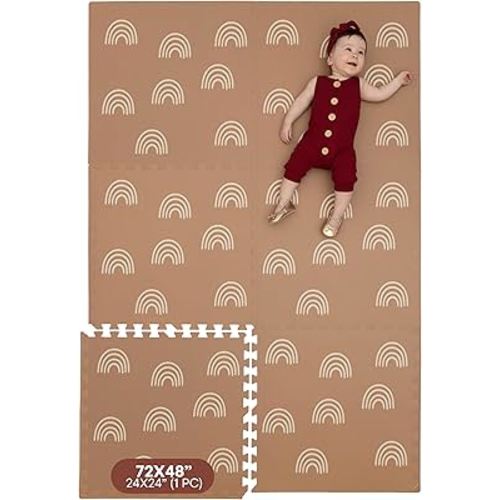 Childlike Behavior Baby Play Mat - 72x48-Inch Tummy Time Mat - 6-Piece Interlocking Foam Floor Tiles for Toddlers - Soft Waterproof for Floor Play and Crawling - Rainbows