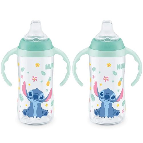 NUK Learner Cup, 10 Oz, Pack of 2, Disney's Stitch – Soft Spout, Easy-Grip Handles, BPA Free, Spill Proof Transition Sippy Cup