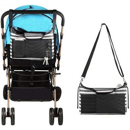 Baby Stroller Organizer Bag for Mom also Converts to a Stylish Shoulder Bag | BONUS Changing Pad | TWO Cup Holders | Mesh Pocket for iPhones, iPads, and Secret Compartment for your Wallets and Keys