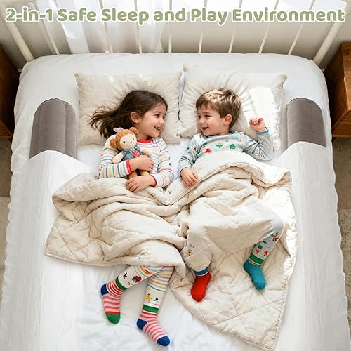 AirSwim 2 Pack Inflatable Travel Bed Rails for Toddlers, Soft Flocking Bed Bumpers with Pump, Portable Non-Slip Safety Guard Rails for Queen, Full, Twin, King Size Bed, Ideal for Hotel, Vacation, Home