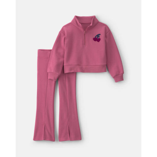 Girls 2-Piece Cherry Fleece Quarter Zip & Pant Set - Pink | Carter's