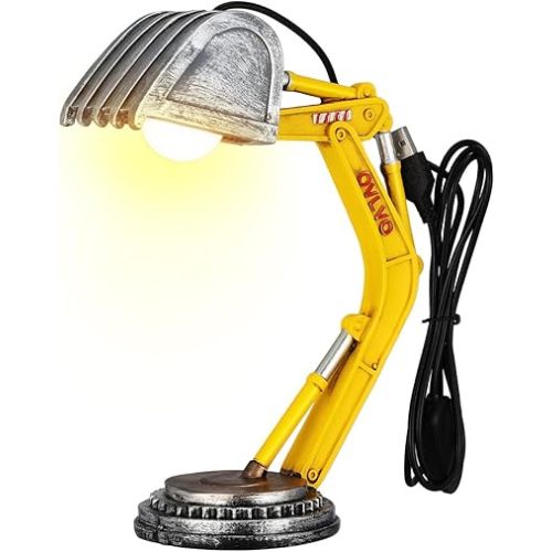 Hemoton Excavator Table Lamp for Kids Bedroom Construction Vehicle Night Light Minimalist Digger Desk Lamp for Nursery and Boys Room Decor Soft Led Bedside Lighting