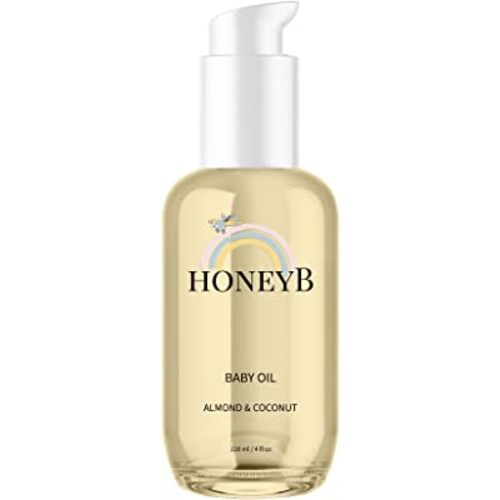 HoneyB Soothing Baby Oil with Almond & Coconut Oils for Increased Hydration - Clean and Plant-Based Baby Coconut Oil for Newborn, Baby Massage Oil, Coconut Baby Oil, 4oz