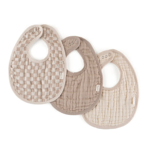 Bibs 3 Pack - Taupe Checkerboard - Itzy Ritzy