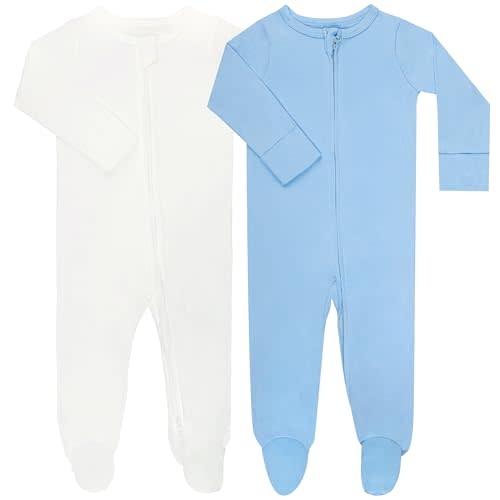 GUISBY Footed Long Sleeve Baby Pajamas with Zipper Cotton Infant Sleepwear