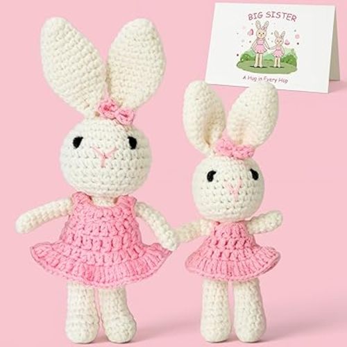 Big Sister Crochet Gifts for Girls, Big Sister Little Sister Doll Gift Set to Celebrate Little Girls Promoted to Sister, Gifts for Older Siblings of New Baby