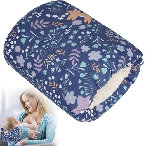 Baby Feeding Arm Pillow for Breastfeeding,Blue Forest | 100% cotton fabric cushions the caregiver's arm for breastfeeding or bottle feeding. Washable and compact at 23 x 21 cm.