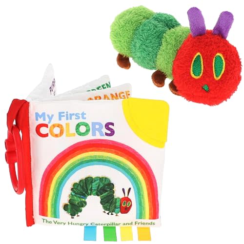 Eric Carle My First Colors Soft Book & 6"" Cuteeze Set - Sensory Toy with Crinkle and Teether - Ring for Car Seat and Stroller