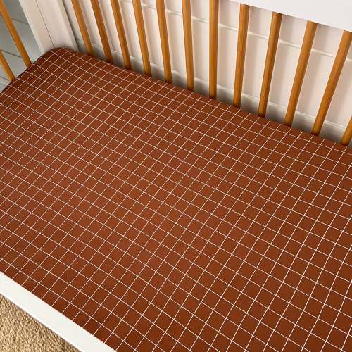 Stretch Crib Sheet, Truffle Windowpane