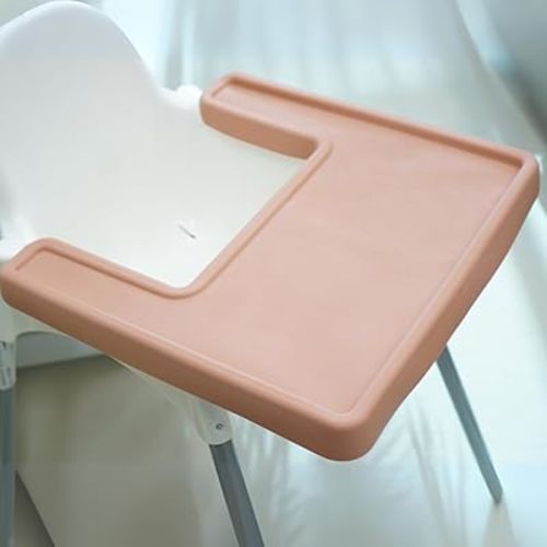 Full Cover Silicone placemat for IKEA Antilop High Chair, Silicone Placemats, IKEA High Chair Accessoires, High Chair Tray Finger Foods Placemat for Boys and Girls, Babies, Toddlers (Baby Pink)