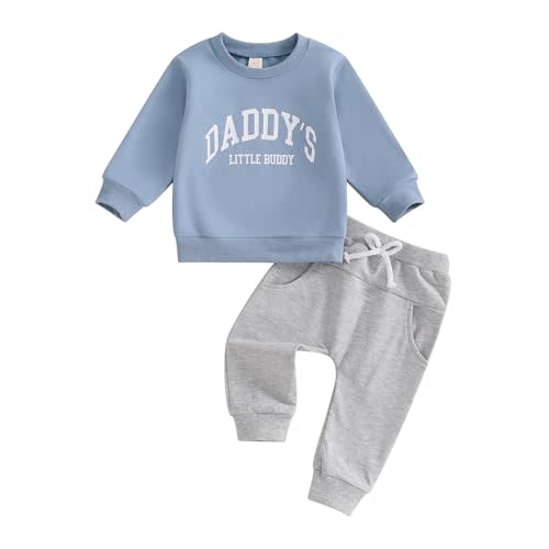 Kupretty Toddler Baby Boy Fall Winter Clothes Letter Graphic Long Sleeve Sweatshirt Pullover Tops + Joggers Pants Outfit Set