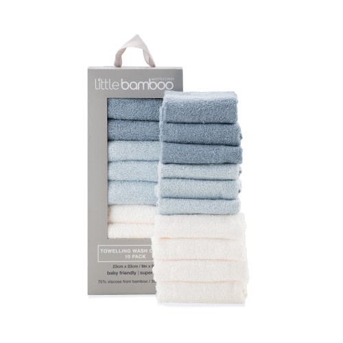 Little Bamboo Towelling Washer 10 Pack Retro Blue