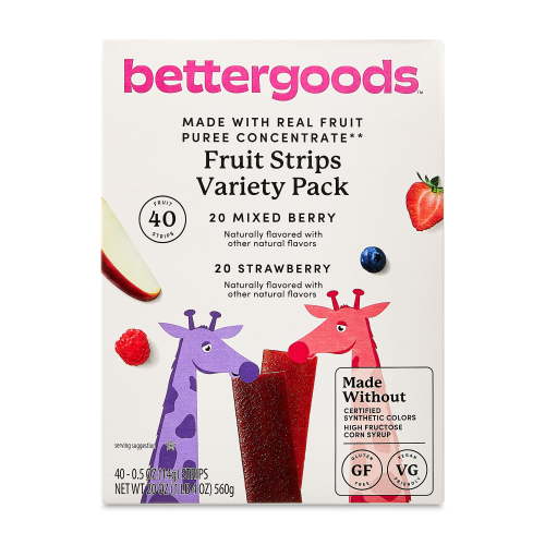 bettergoods Fruit Strips Variety Pack, Mixed Berry & Strawberry, 20 oz, 40 Count