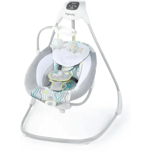 Ingenuity SimpleComfort Lightweight Compact 6-Speed Multi-Direction Baby Swing, Vibrations & Nature Sounds, 0-9 Months 6-20 lbs (Everston)