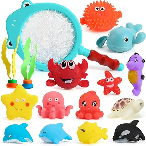SHINDEL 16 PCS Baby Bath Toys, Ocean Animal Theme