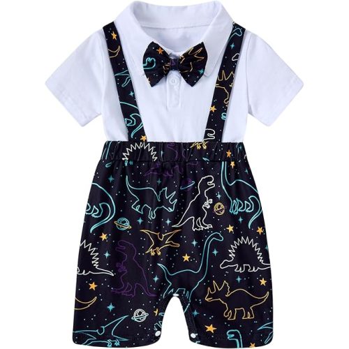 BFUSTYLE Baby Boy Romper 2 in 1 Outfits 0-24 Months Short Sleeve Bodysuit with Bowtie