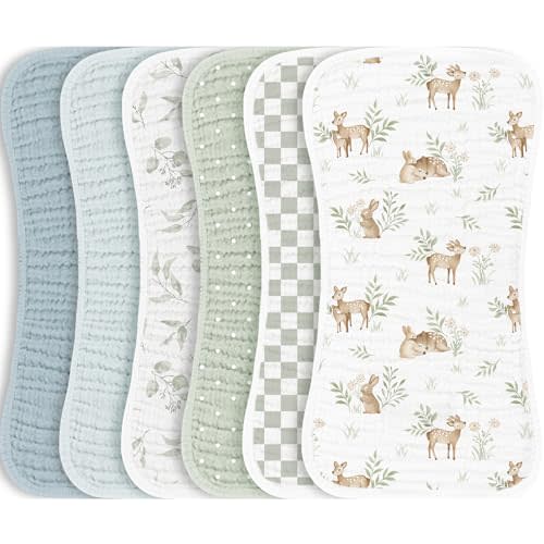 Konssy Muslin Baby Burp Cloths Sets for Unisex- 6 Pack Large 100% Cotton Burping Clothes for Newborn, Baby Girls and Boys
