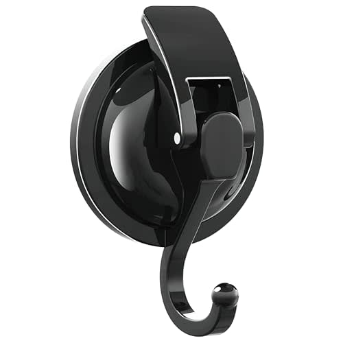 SOCONT Heavy Duty Vacuum Suction Cup Hooks, Matte Black Plated Polished Super Suction for Kitchen Bathroom, 1 Pack