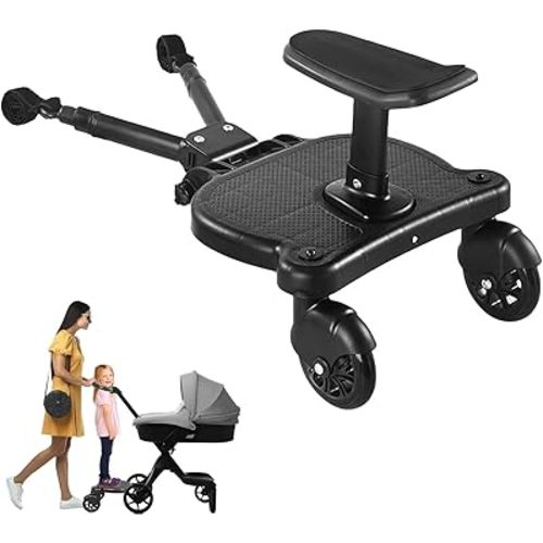 Universal Stroller Board with Detachable Seat, 2 in 1 Sit & Stand Buggy Board for Most Strollers, Stroller Attachment Board for Toddler to Ride, Holds Children Up to 55LBS