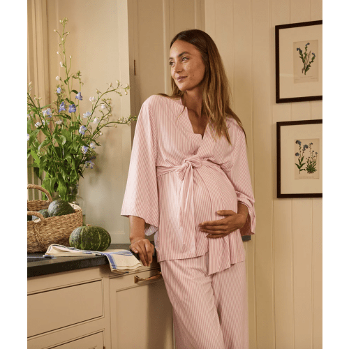 LAKE | Women | DreamModal Pajamas | Carnation Pencil Stripe Maternity Kimono Bundle