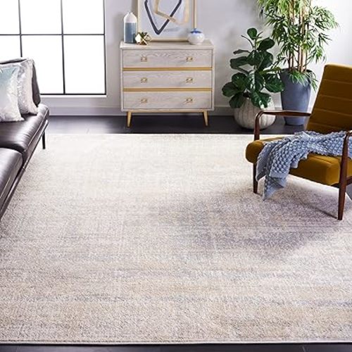 SAFAVIEH Adirondack Collection Area Rug - 8' Square, Beige & Slate, Modern Abstract Design, Non-Shedding & Easy Care, Ideal for High Traffic Areas in Living Room, Bedroom (ADR207B)