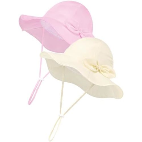 Cooraby 2 Pack Baby Girl Sun Hat with UPF 50+ Outdoor Adjustable Beach Hat with Wide Brim Bucket Hats for Toddlers