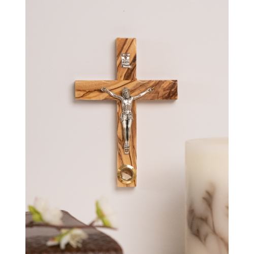 5" Olive wood Crucifix, Olive wood Hanging Wall Cross with Holy Soil or Stones from the Holy Land, Cross for kids Room, Wooden Crucifix