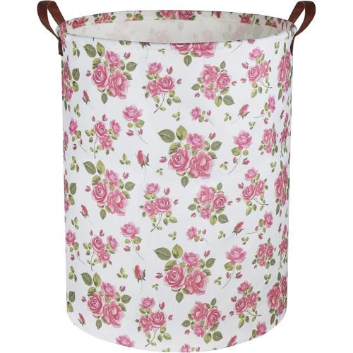 HIYAGON Roses Pink Laundry Basket Baby Girls Laundry Hamper Kids Toy Storage Bins Organizer Gift Basket Pink Rose Bedroom Decor Bathroom(Pink Rose)