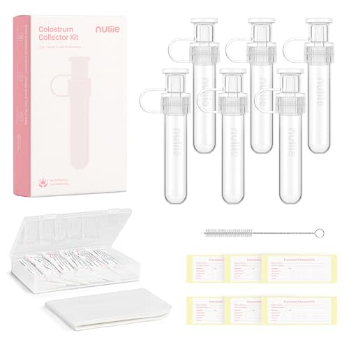 Nuliie Colostrum Collector Kit 7ml/6pcs, Leakproof, Reusable Breast Milk Collector, Heat & Freezer Resistant, BPA-Free, With Cotton Cloth Wipe, Storage Case, Cleaning Brush - Ready-to-Use for Newborns