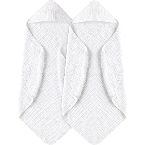 Yoofoss Hooded Baby Towels for Newborn 2 Pack 100% Muslin Cotton Baby Bath Towel with Hood for Babies, Infant, Toddler and Kids, Large 32x32Inch, Soft and Absorbent Newborn Essential