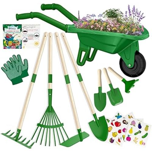 Kids Gardening Tools Outdoor Toys Set Backyard Play with Wheelbarrow Educational STEM Learning Pretend Toys Outdoor Indoor for Toddlers Kids Boys Girls