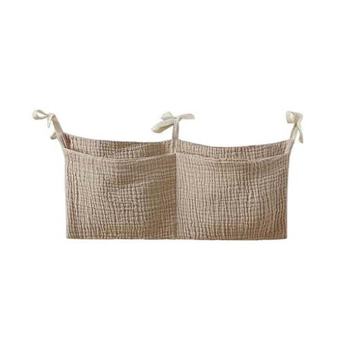 Floleo Cotton Baby Crib Hanging Organizer Storage Bag with Large Pockets for Diapers Bottles Toys Easy to Install Washable Multifunctional Bedside Nursery Accessory