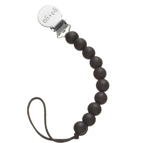 Ali+Oli Silicone Pacifier Clip for Baby (Black) 100% Food-Grade BPA Free Newborn Pacifier Holder Infant Binky Clip for Baby Boy or Girl
