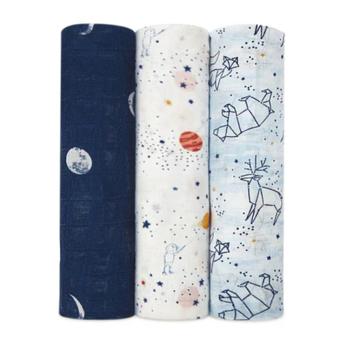 Dark Blue Star Print Swaddle 3pk | aden + anais