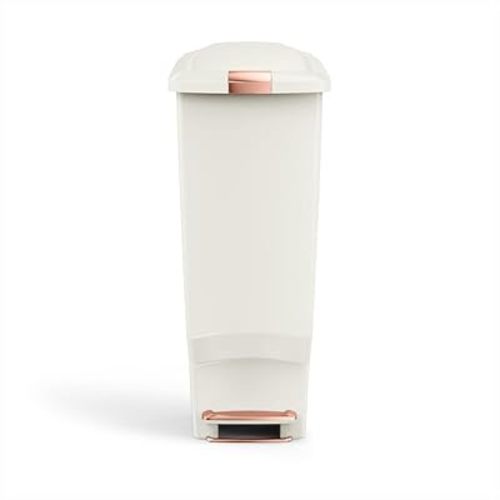 simplehuman 40 Liter / 10.6 Gallon Hybrid Slim Kitchen Step Trash Can with Secure Slide Lock, Cream Plastic