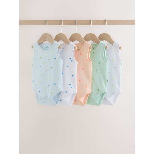 Green/Blue Vest Baby Bodysuits 5 Pack