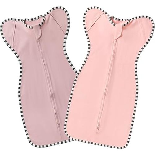 Swaddling Sleep Sack 2-Pack, 100% Cotton Newborn Wearable Blanket, Arms Up Design with 2-Way Zipper, Transitioning Breathable Swaddle (Pink + Sepia Rose, Small 0-3 Months)