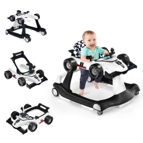 4-in-1 Foldable Baby Push Walker with Adjustable Height and Music Activity Tray White