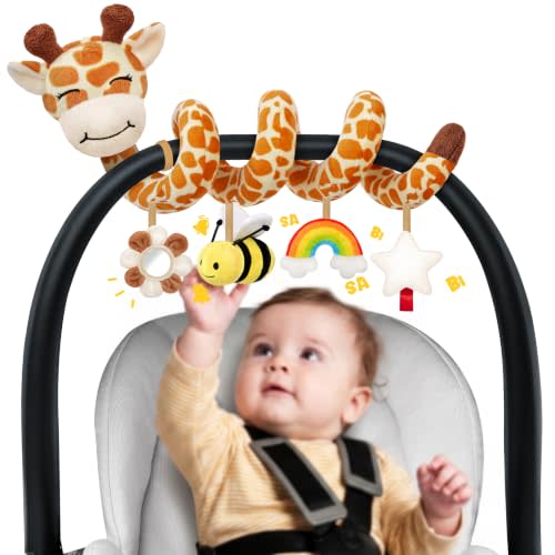 Stuffed Spiral Car Seat Baby Toys 6-12 Months, Infant Giraffe Sensory Toys Hanging Stroller Accessories, Newborn Shower Gifts for Baby Boys Girls Essentials | Cute Colorful Giraffe