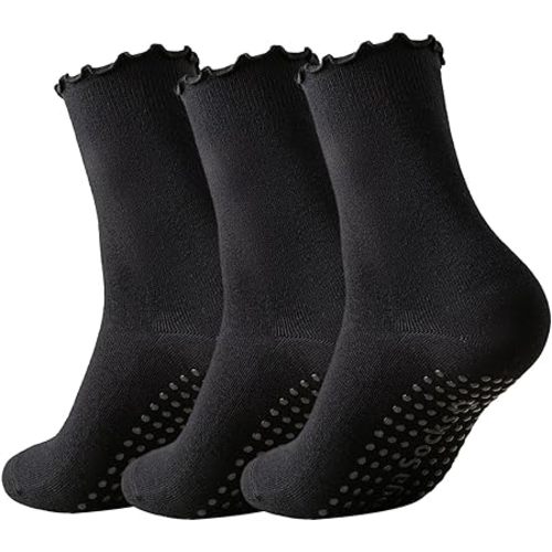 3 Pairs Pilates Socks with Grips Non-slip Ruffle Yoga Sock Grip Sock for Women