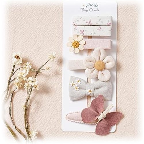 Hair Clips for Baby Girls,6 Pack Flower Fully Lined Alligator Clips and Snap Hairpins Set, Handmade Hair Accessories for Baby Toddler Kid School Age Girls Gifts