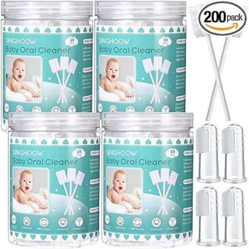 200 Pieces Baby Tongue Cleaner Disposable Infant Oral Cleaner with 4 Pieces Finger Toothbrush Soft Gauze Baby Mouth Newborn for Tooth Mouth Dental Care(Blue)