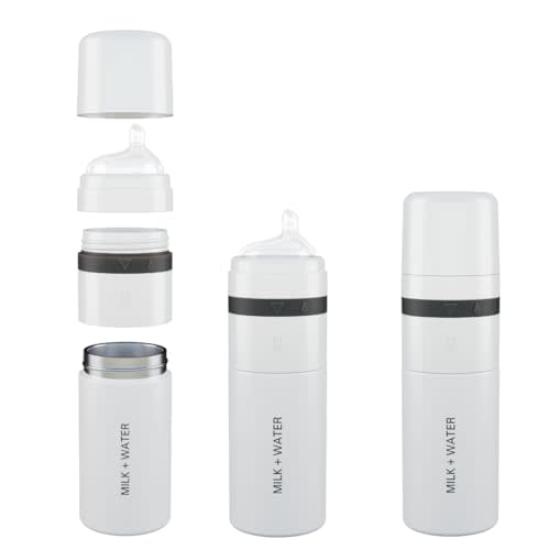 MILK & WATER All in One Baby Bottle & Baby Formula Dispenser On The Go, 9oz - Keeps Water Warm & Formula Fresh - Baby Formula Mixing Bottle with Anti Colic Nipple - Leak-Proof - 6+ Months (White)