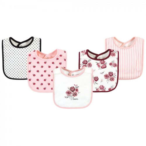 Hudson Baby Infant Girl Cotton Bibs, Rose, One Size