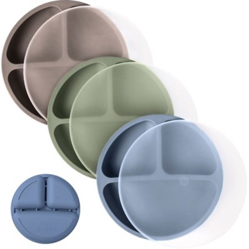 WeeSprout Silicone Plates for Babies & Toddlers 100% Food-Grade Dishes - With Lids, 3 Pack