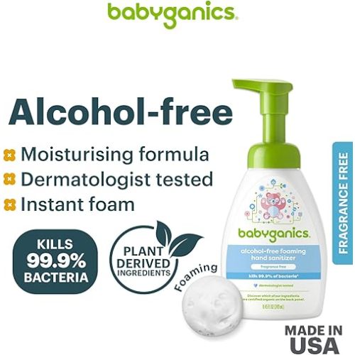 Babyganics Alcohol-Free Foaming Hand Sanitizer, Pump Bottle, Fragrance Free, 8.45 oz, Packaging May Vary
