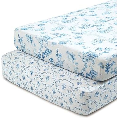 Delta Children Fitted Crib Sheets for Girls and Boys - 100% Organic Cotton Crib Sheet for Standard Crib and Toddler Mattresses - 28x52 Inch - GOTS Certified (Pack of 2), Blue Botanicals